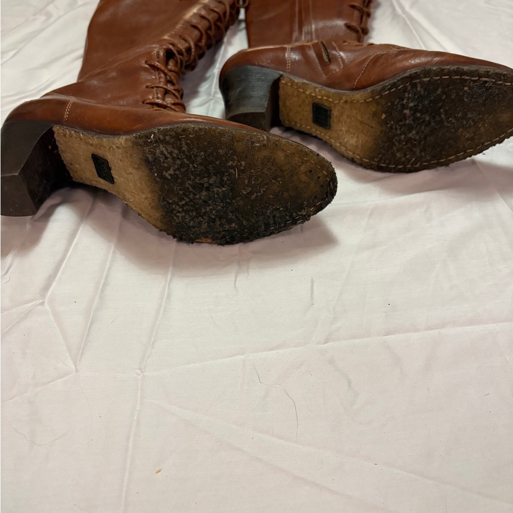 FRYE Parker Moccasin Lace Up Tall Knee High Zip Brown Leather Boots - Picture 4 of 6